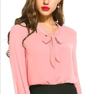 ACEVOG Womens Bow -Tie Neck, Long Sleeve, Chiffon Blouse